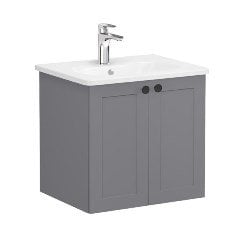 Vitra Root Classic 68696 Lavabo Dolabı, Kapaklı, 60 Cm, Mat Gri, Yuvarlak Lavabolu